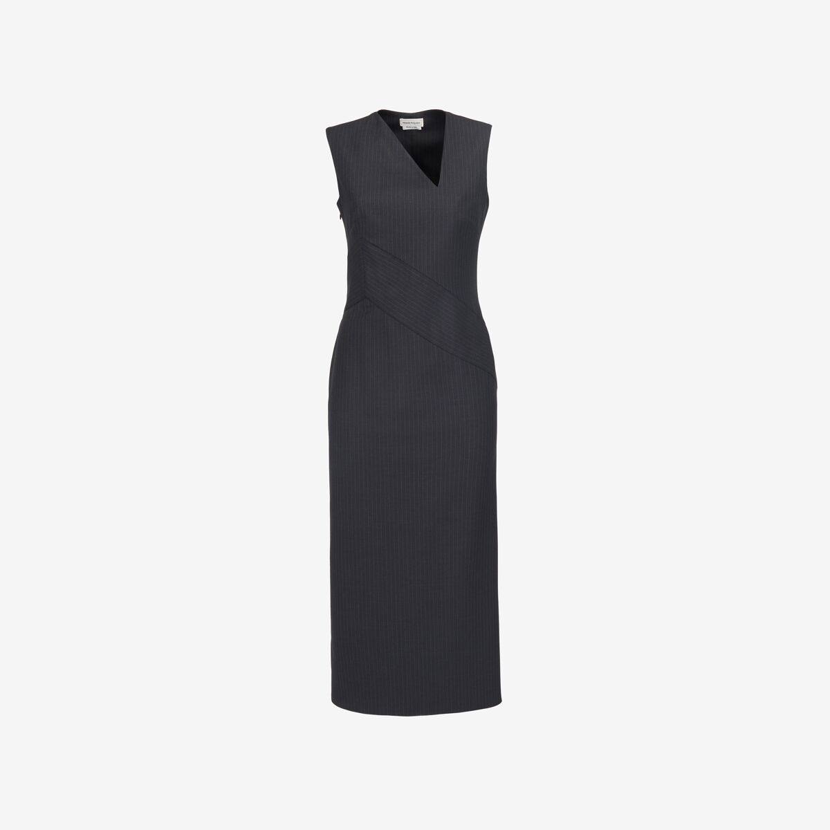 Alexander McQueen Women's Grey & Silver Pinstripe Midi Dress - 2 (Wool)